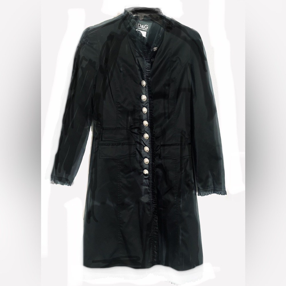 D&G Women's Black Trench Coat with Silver Buttons